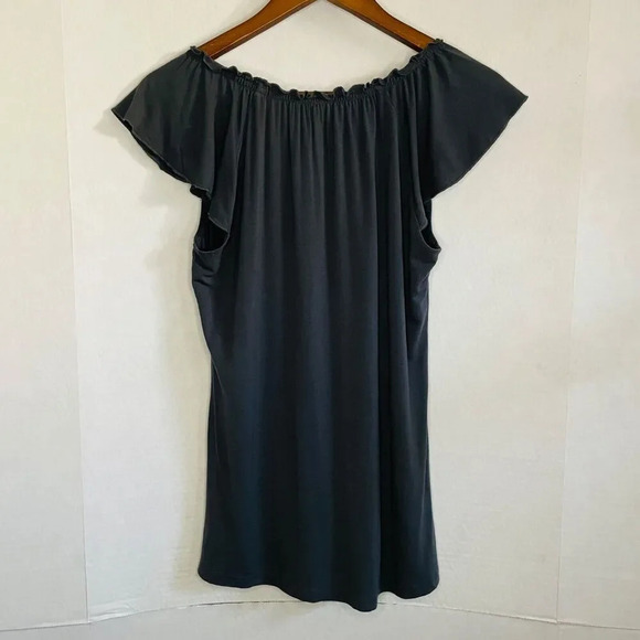 Cynthia Rowley Women's Medium Top - Gray Princess Peasant Short Flutter Sleeve - Picture 4 of 5